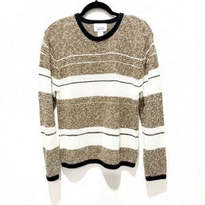 Christopher & Banks Men's Tan and Cream Crewneck‎ Sweater L